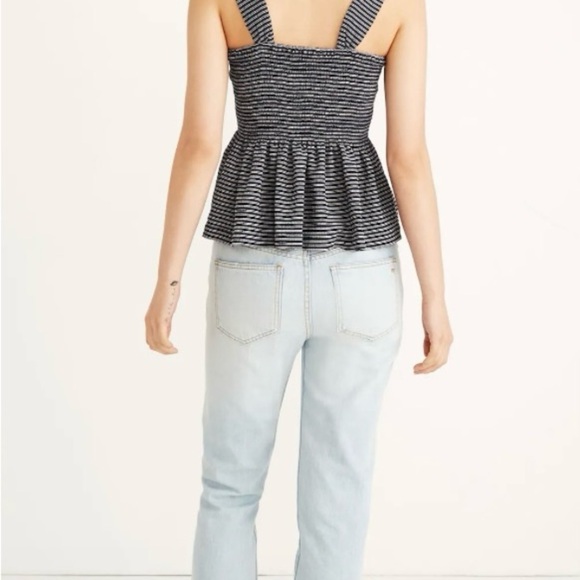 Madewell Texture & Thread Smocked Peplum Striped Feminine Tank Size Small - Picture 3 of 6